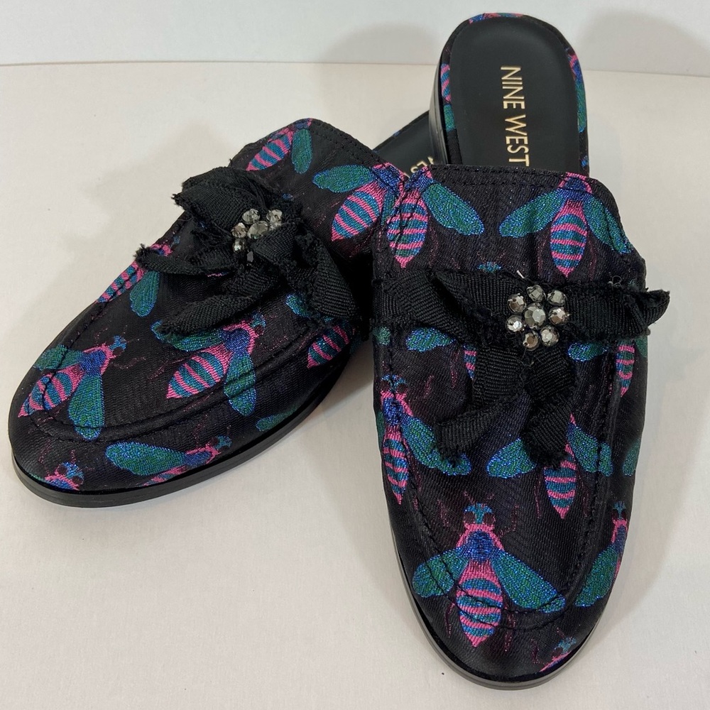 🐝Nine West Jewel Tone Bumble Bee Slip On Mules. NWOT Size 6